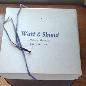 Watt & Shand Vintage Millinery Hat Box - Cream with Blue Logo